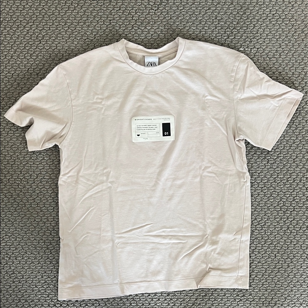 Zara Midnight Escape Short Sleeve Tee Shirt, cream, small